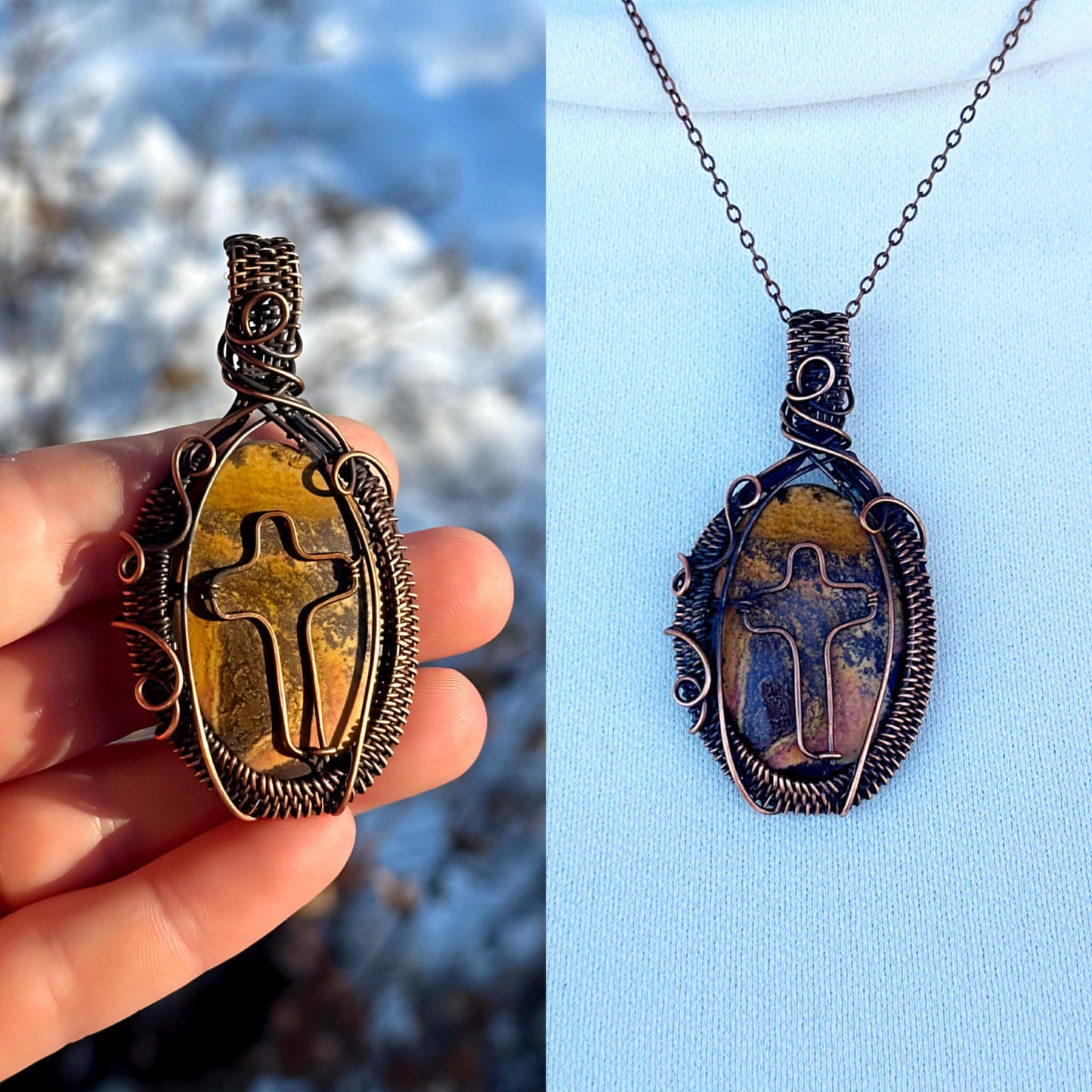 Cross Pictured Jasper Crystal Copper Pendant