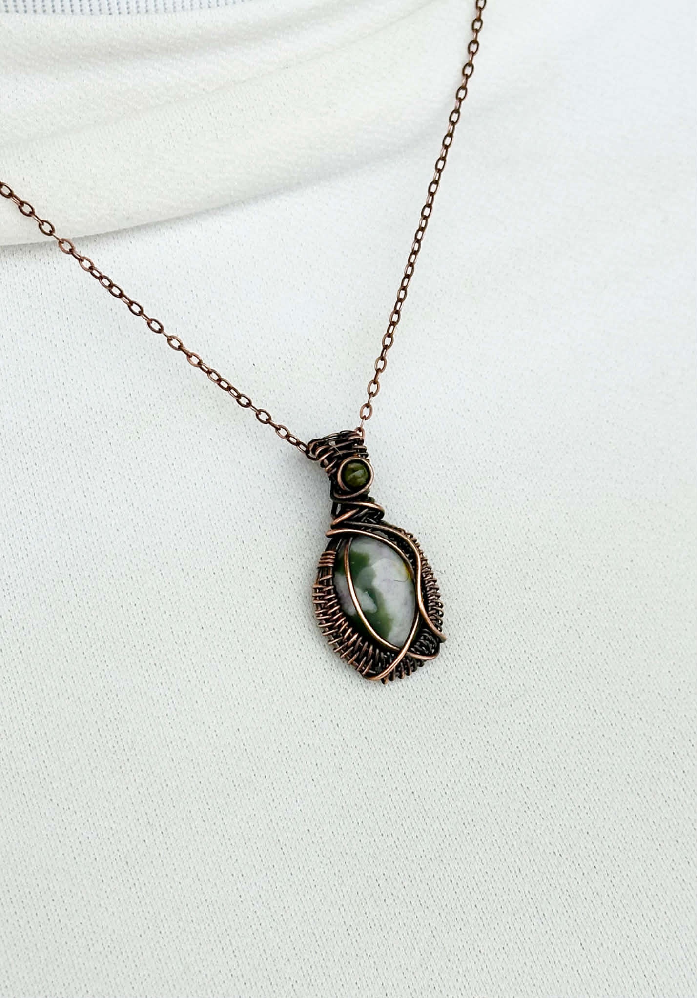 Mini Green Spotted Jasper & Green Aventurine Crystal Copper Pendant