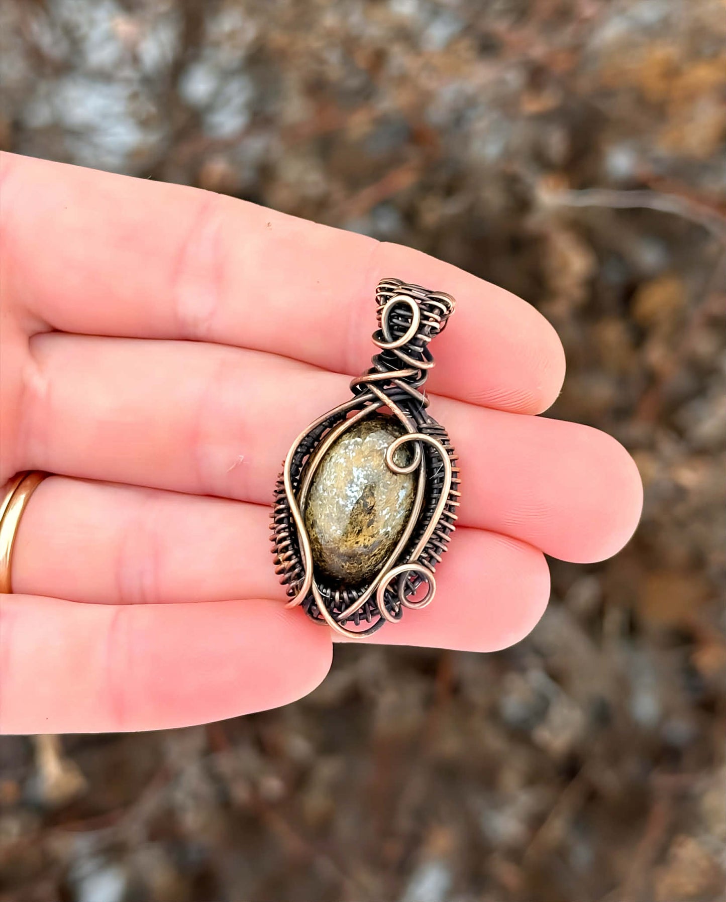 Mini Bronzite Accent Crystal Copper Pendant