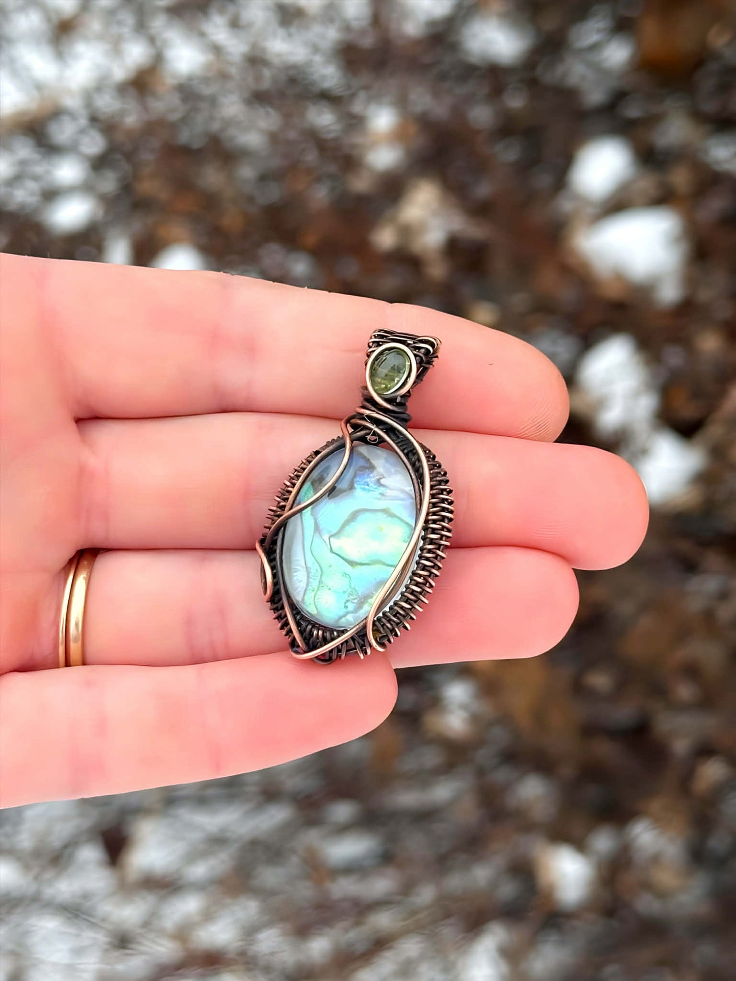 Abalone Shell & Tourmaline Accent Crystal Copper Pendant