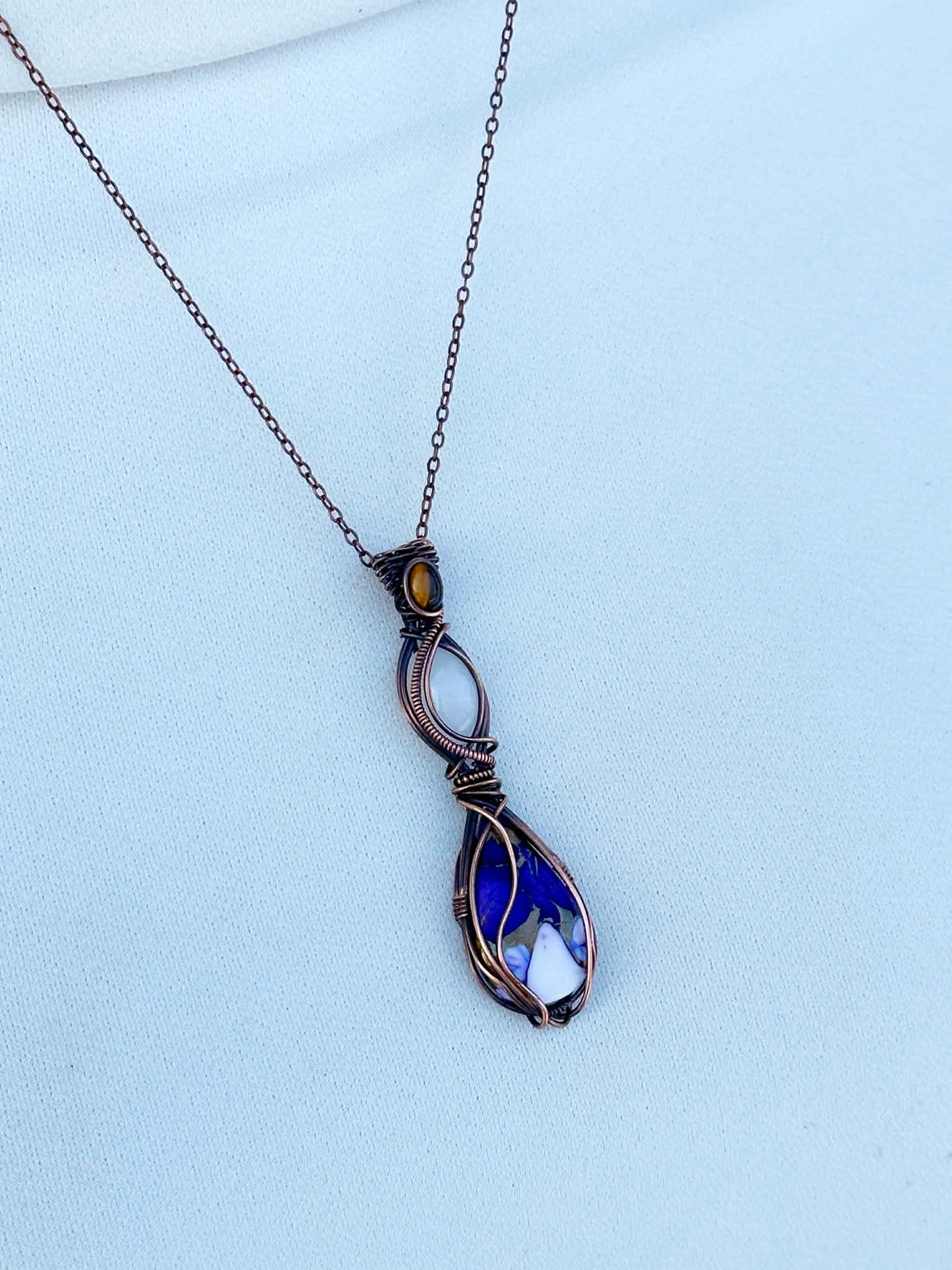 Triple Purple Copper, White Jade & Tiger’s Eye Accent Crystal Copper Pendant