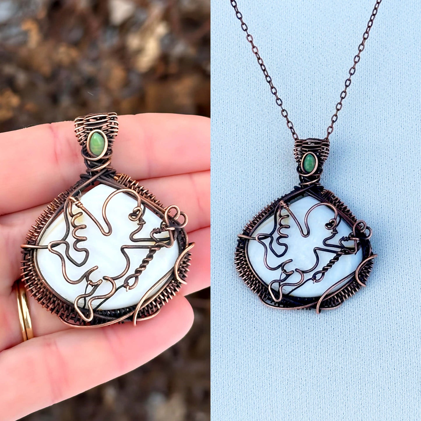 Cupid Mother of Pearl & Opal Accent Crystal Copper Pendant