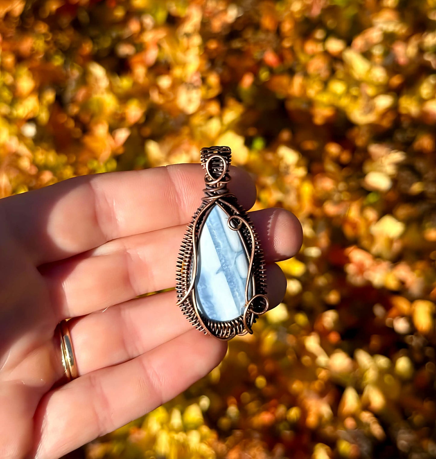 Blue Opal Crystal Copper Pendant