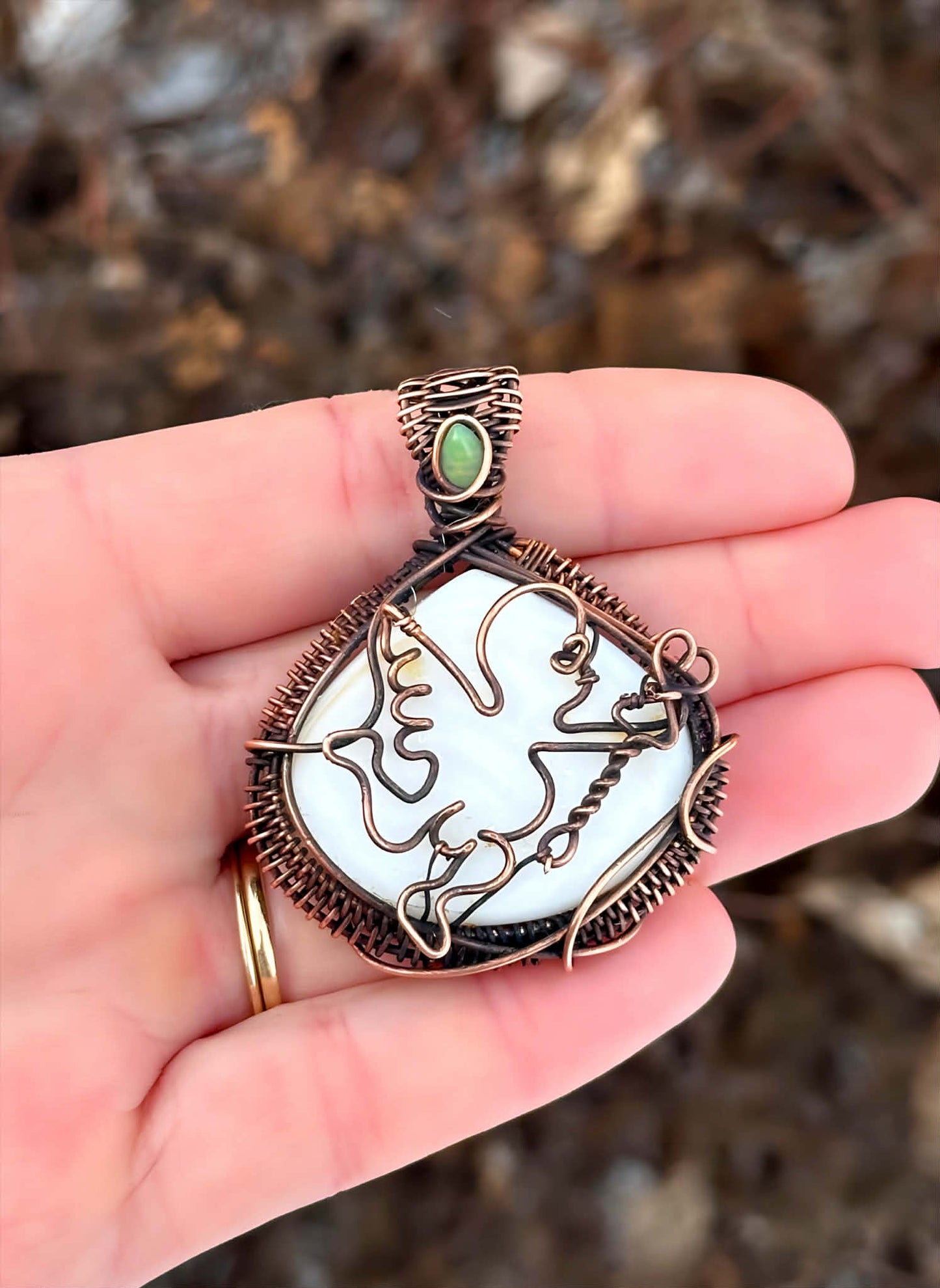 Cupid Mother of Pearl & Opal Accent Crystal Copper Pendant