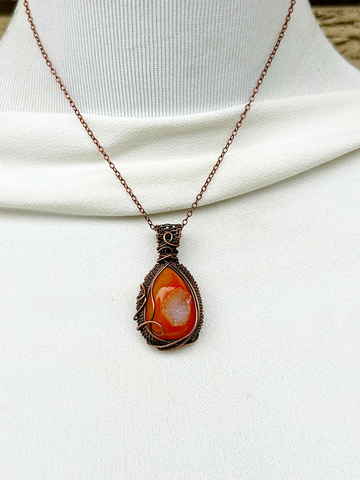 Orange Druzy Crystal Copper Pendant