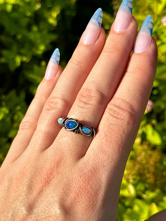 Triple Opal Midnight Blue Copper Ring *Size 7*