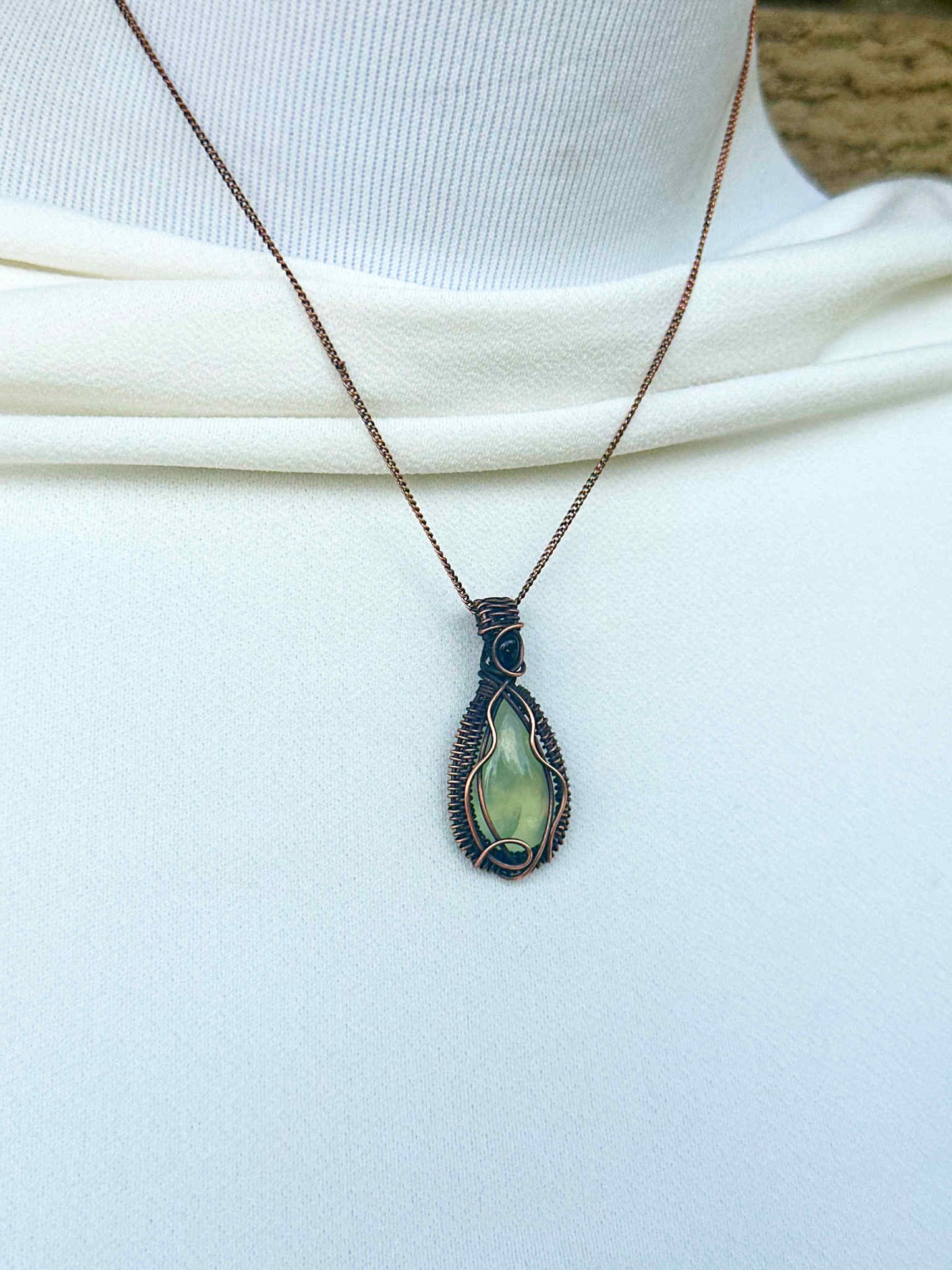 Prehnite & Ethiopian Black Opal Crystal Copper Pendant
