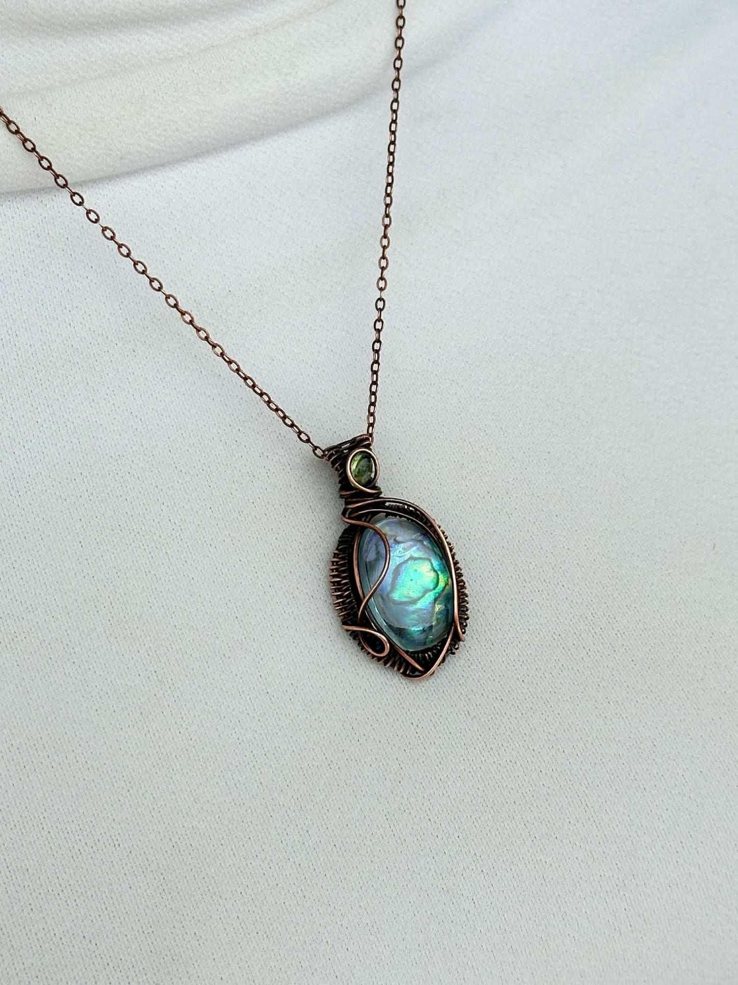 Abalone Shell & Tourmaline Accent Crystal Copper Pendant