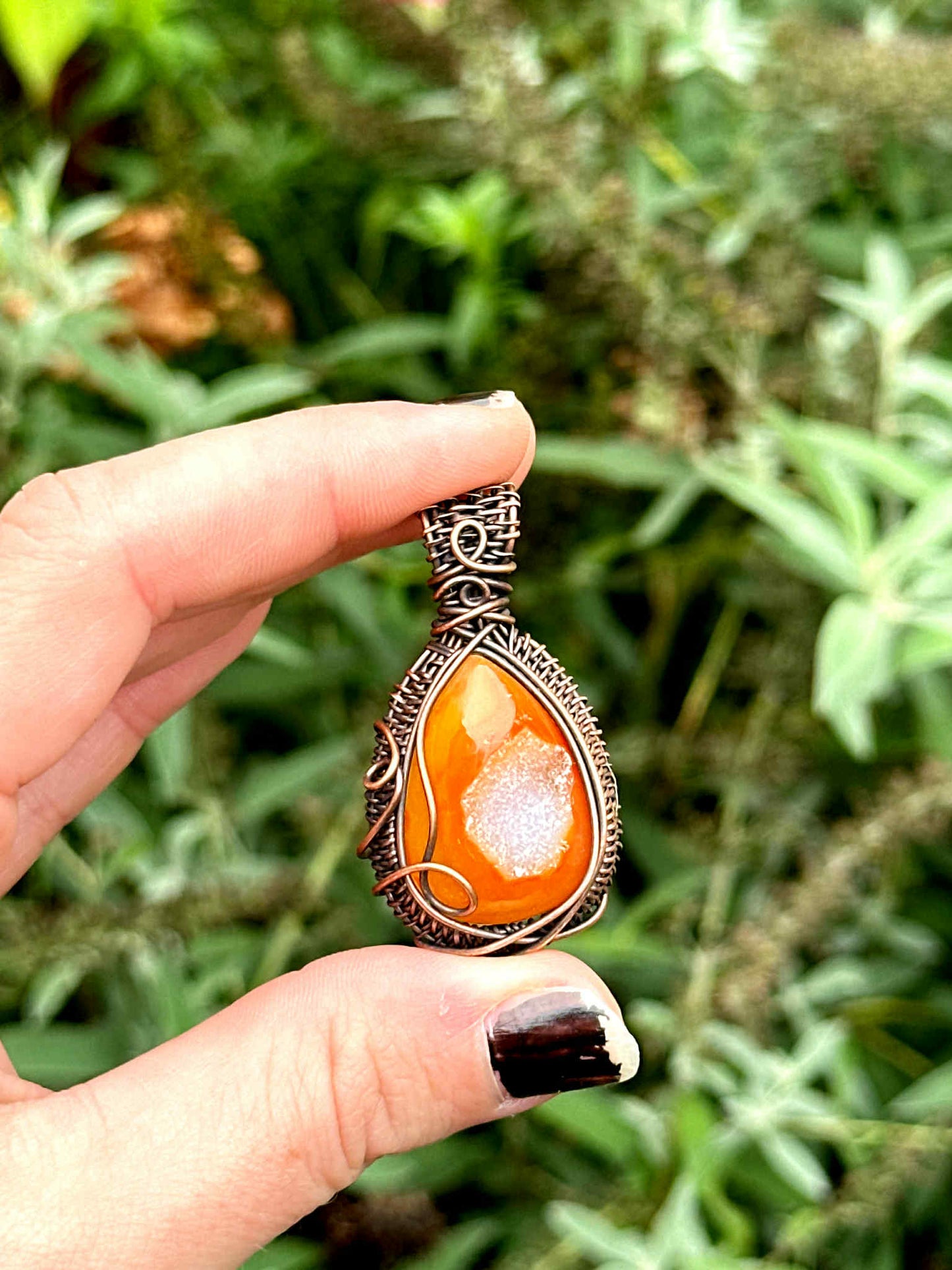 Orange Druzy Crystal Copper Pendant
