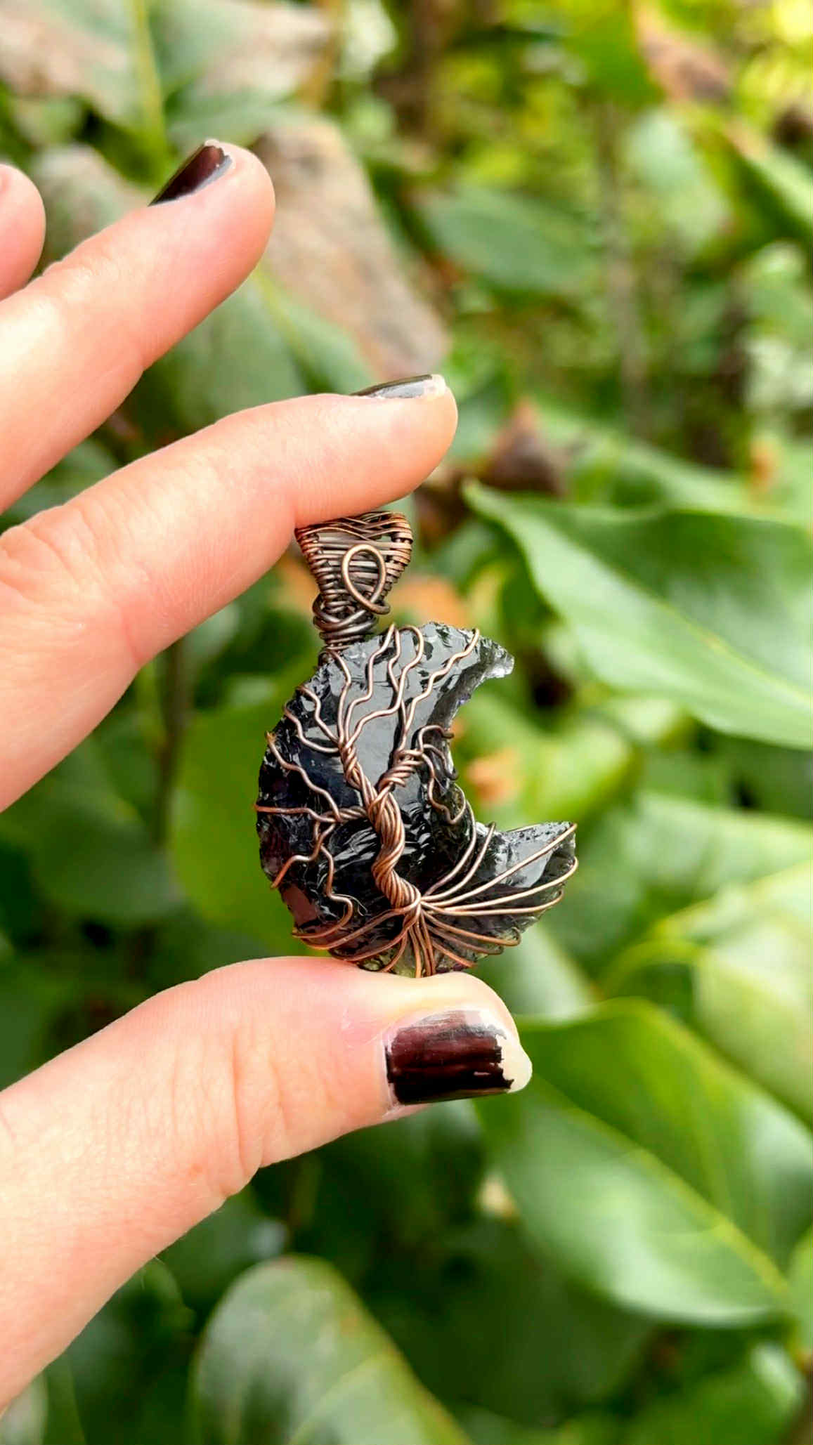 Tree Of Life Crescent Moon Amethyst Crystal Copper Pendant